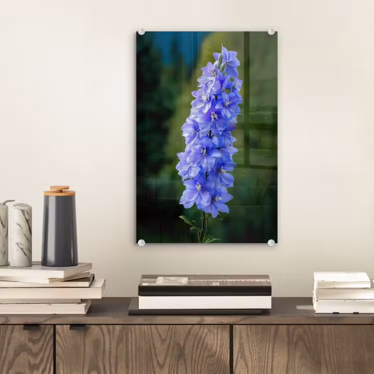 Glas schilderij - Bloemen - Blauw - Dennenboom — 2