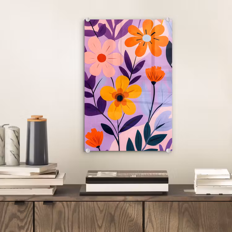 Glas schilderij - Bloemen - Kleurrijk - Bladeren — 2