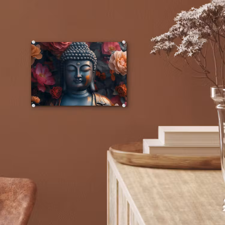 Glas schilderij - Boeddha - Bloemen - Buddha - Beeld - Kunst — 6