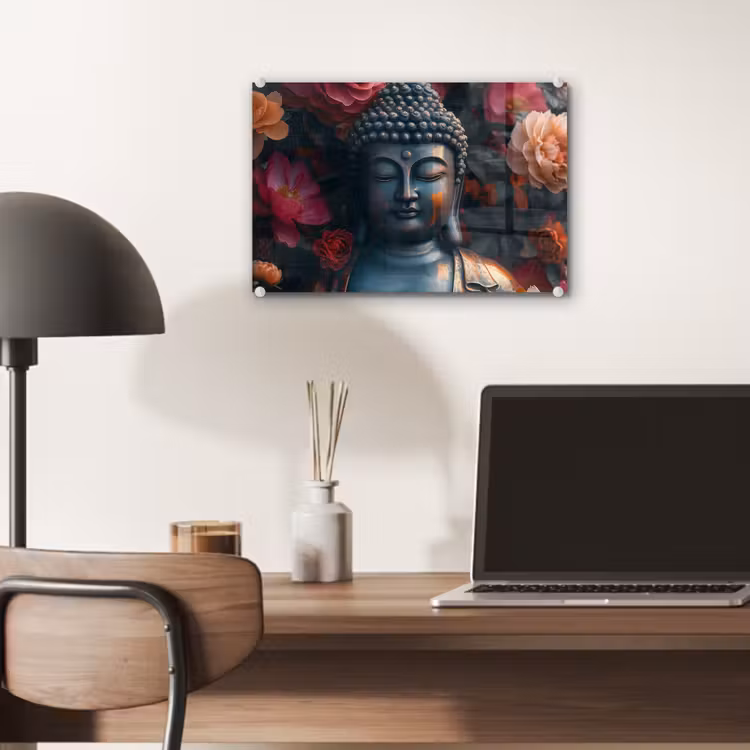 Glas schilderij - Boeddha - Bloemen - Buddha - Beeld - Kunst — 7