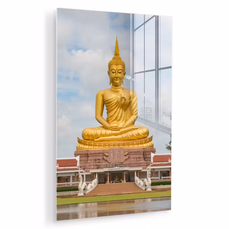 Glas schilderij - Boeddha - Buddha beeld - Goud - Religie — 1