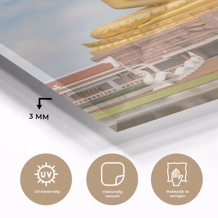 Glas schilderij - Boeddha - Buddha beeld - Goud - Religie — 3