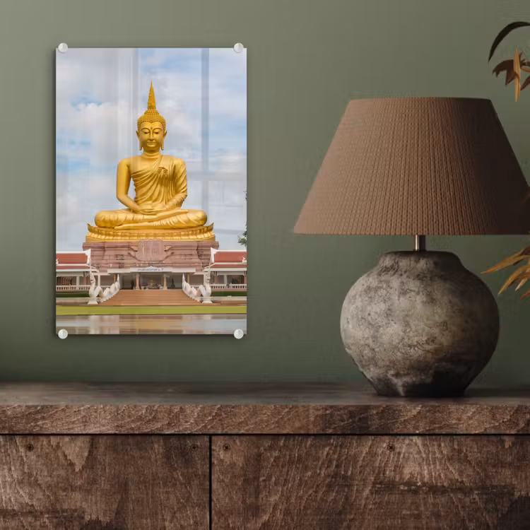 Glas schilderij - Boeddha - Buddha beeld - Goud - Religie — 4