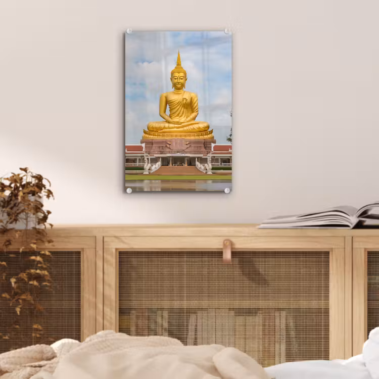 Glas schilderij - Boeddha - Buddha beeld - Goud - Religie — 5