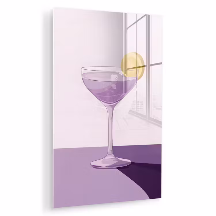 Glas schilderij - Cocktail - Paars - Minimalistisch - Citroen — 1