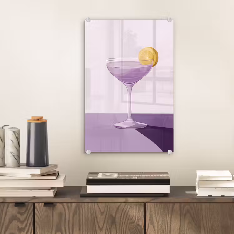 Glas schilderij - Cocktail - Paars - Minimalistisch - Citroen — 2