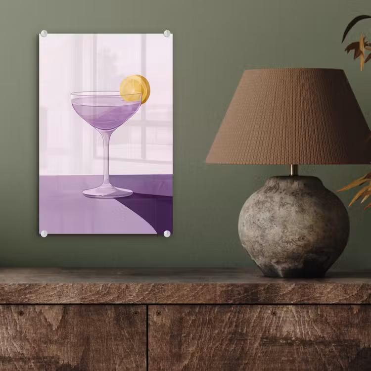 Glas schilderij - Cocktail - Paars - Minimalistisch - Citroen — 4
