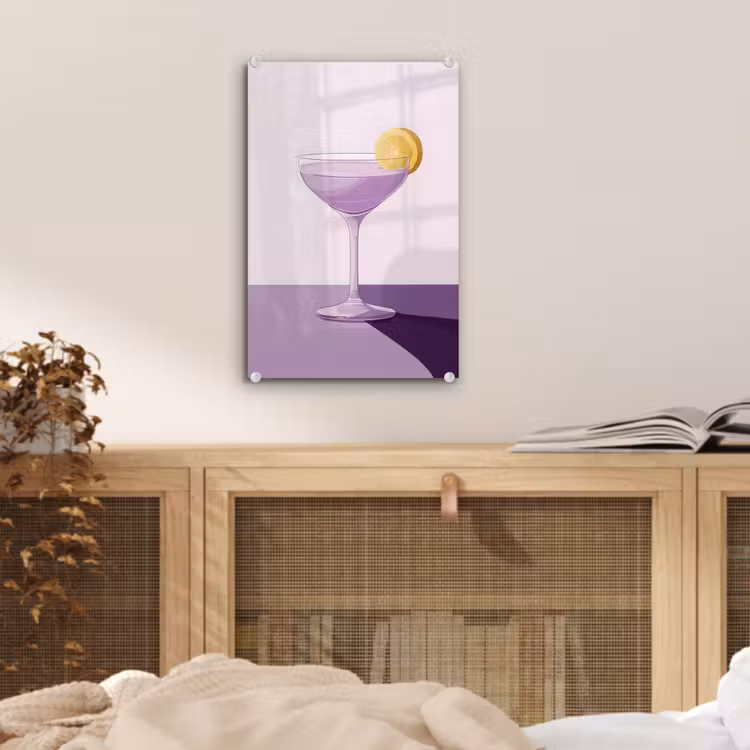Glas schilderij - Cocktail - Paars - Minimalistisch - Citroen — 5