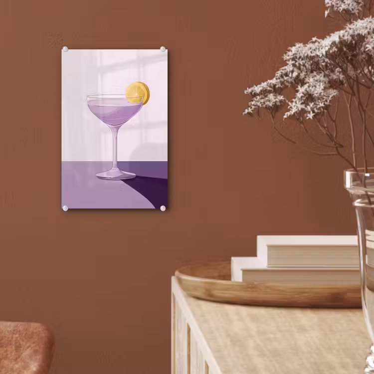 Glas schilderij - Cocktail - Paars - Minimalistisch - Citroen — 6