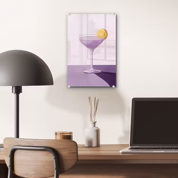 Glas schilderij - Cocktail - Paars - Minimalistisch - Citroen — 7