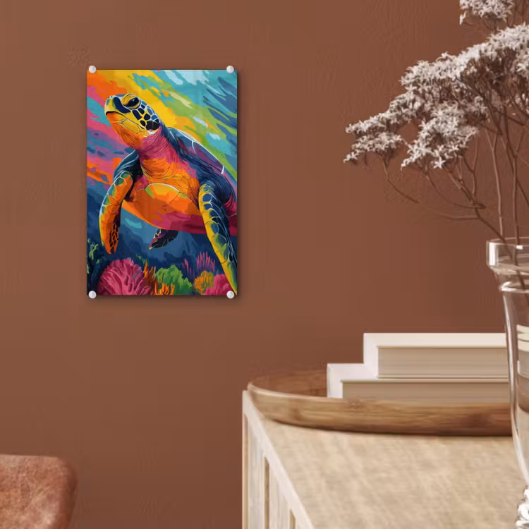 Glas schilderij - Koraal - Schildpad - Abstract - Water — 6