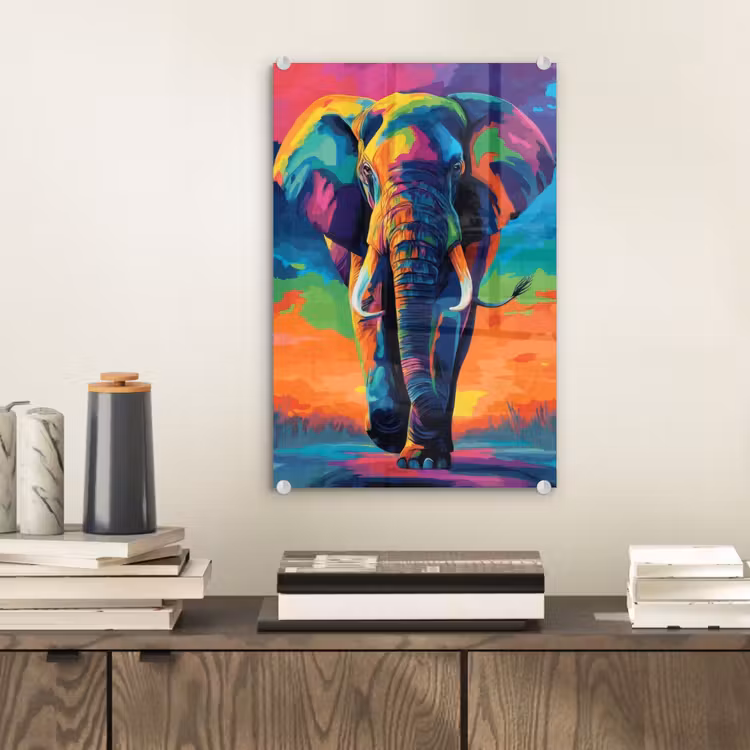 Glas schilderij - Olifant - Kleurrijk - Lucht - Abstract — 2