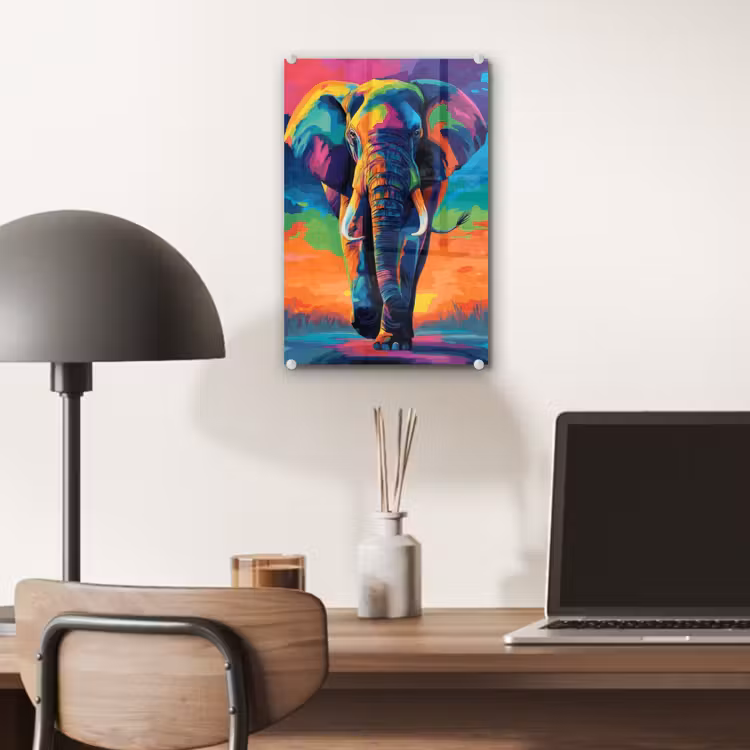 Glas schilderij - Olifant - Kleurrijk - Lucht - Abstract — 7