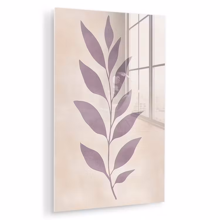 Glas schilderij - Tak - Bladeren - Minimalistisch - Beige — 1