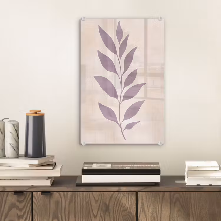 Glas schilderij - Tak - Bladeren - Minimalistisch - Beige — 2
