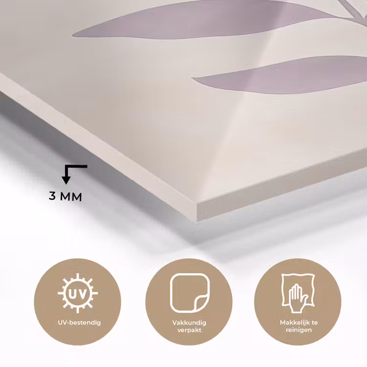 Glas schilderij - Tak - Bladeren - Minimalistisch - Beige — 3