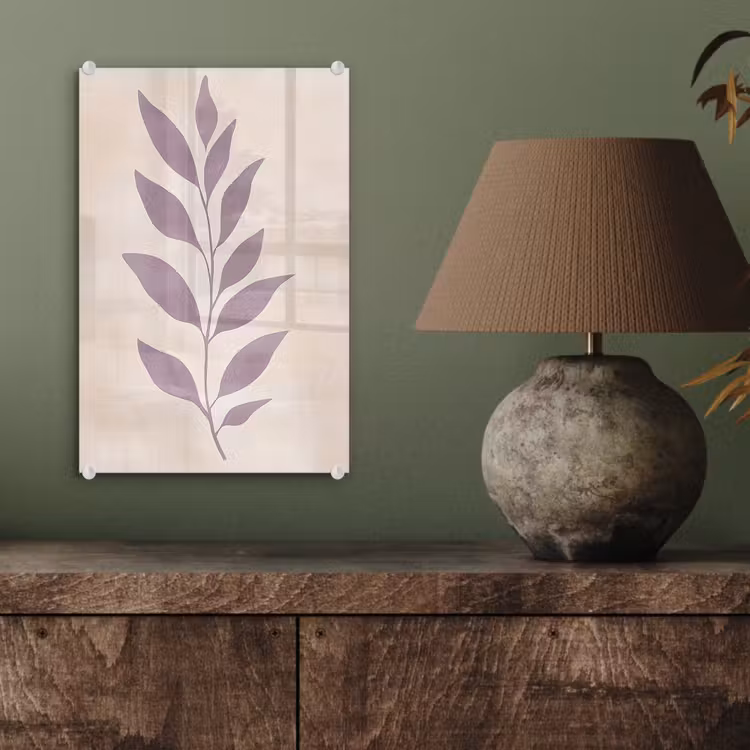 Glas schilderij - Tak - Bladeren - Minimalistisch - Beige — 4