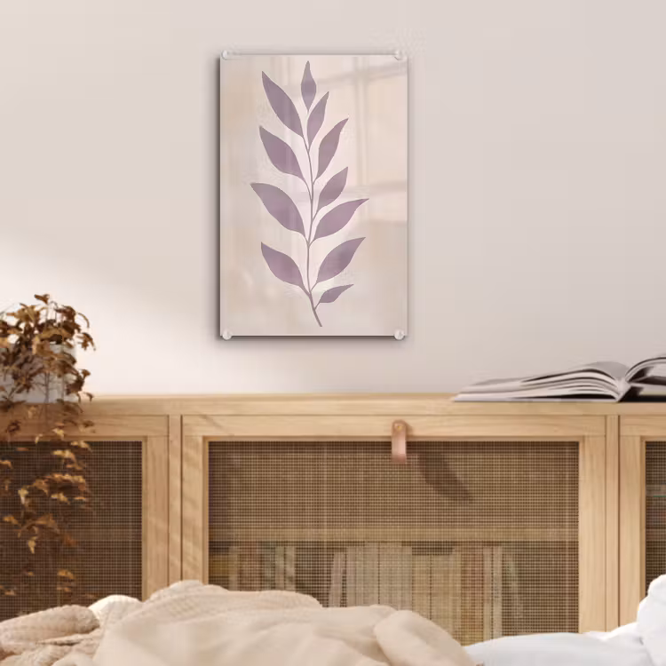 Glas schilderij - Tak - Bladeren - Minimalistisch - Beige — 5