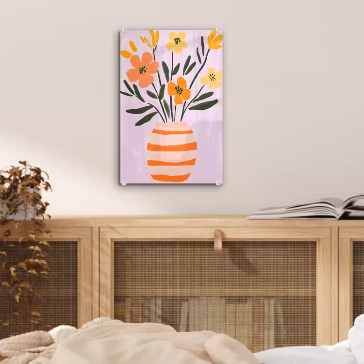 Glas schilderij - Vaas - Gestreept - Bloemen - Oranje — 5