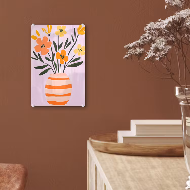 Glas schilderij - Vaas - Gestreept - Bloemen - Oranje — 6