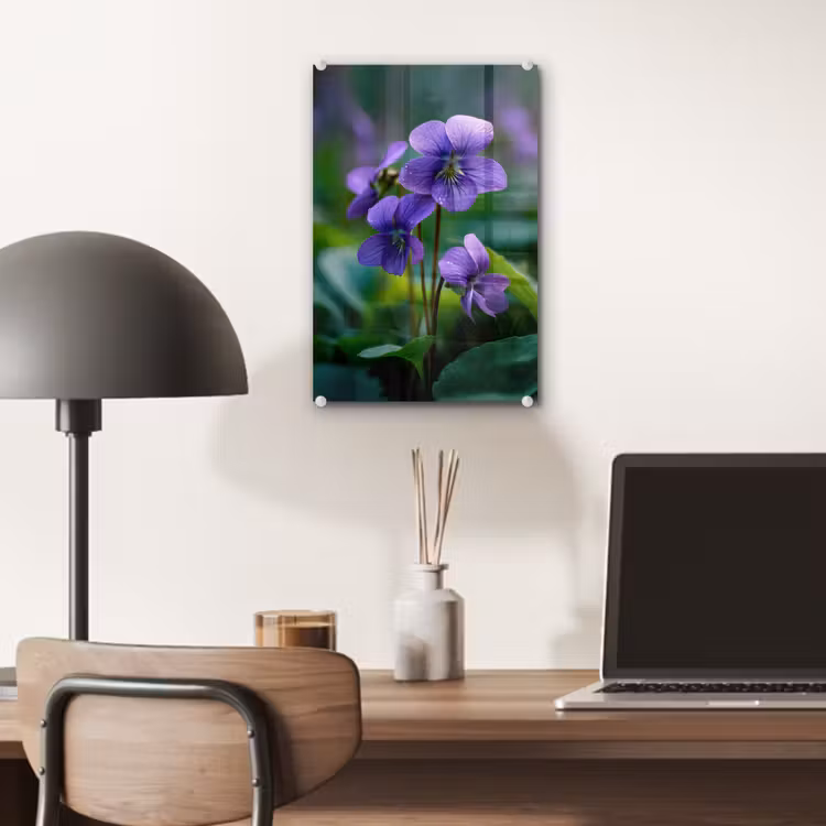 Glas schilderij - Viooltjes - Paars - Bloem - Bladeren — 7