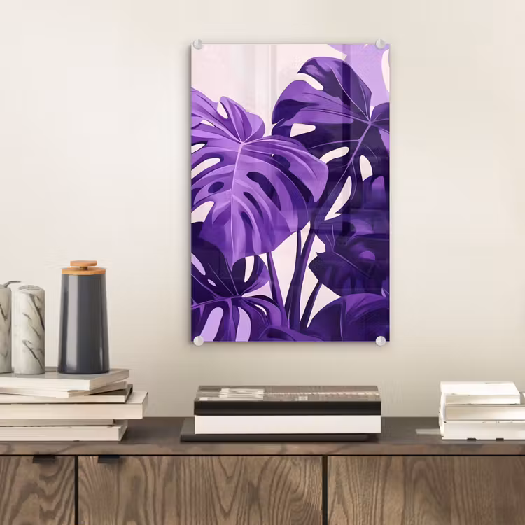 Glas schilderij - Bladeren - Paars - Tropisch - Abstract — 2