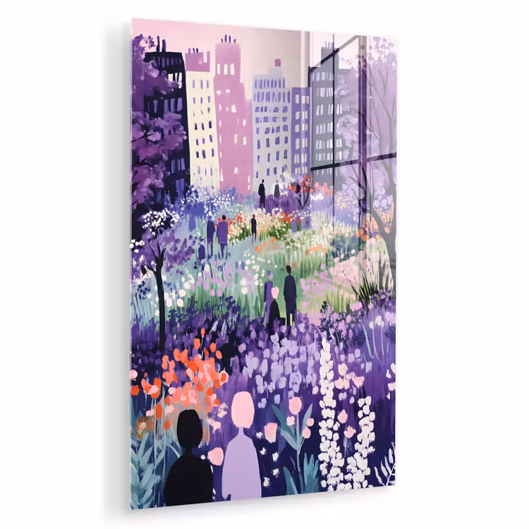 Glas schilderij - Park - Bomen - Bloemen - Gebouwen — 1