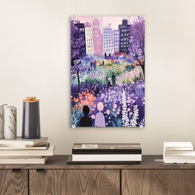 Glas schilderij - Park - Bomen - Bloemen - Gebouwen — 2
