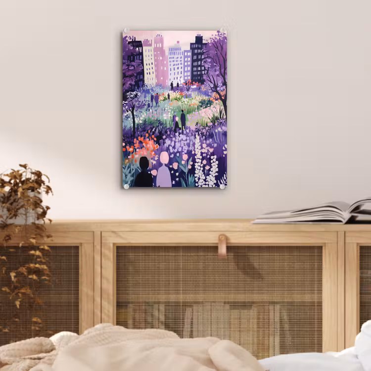 Glas schilderij - Park - Bomen - Bloemen - Gebouwen — 5