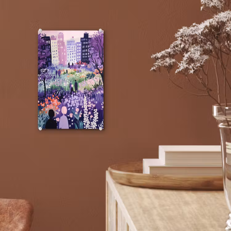 Glas schilderij - Park - Bomen - Bloemen - Gebouwen — 6