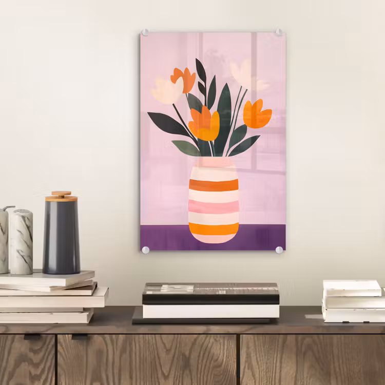 Glas schilderij - Tulpen - Vaas - Strepen - Paars — 2