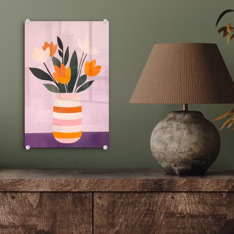 Glas schilderij - Tulpen - Vaas - Strepen - Paars — 4