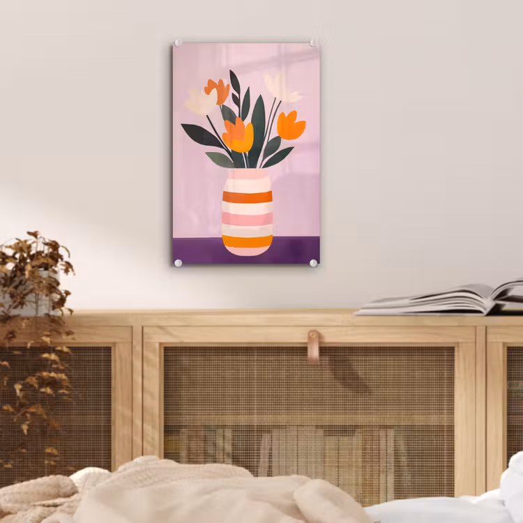 Glas schilderij - Tulpen - Vaas - Strepen - Paars — 5