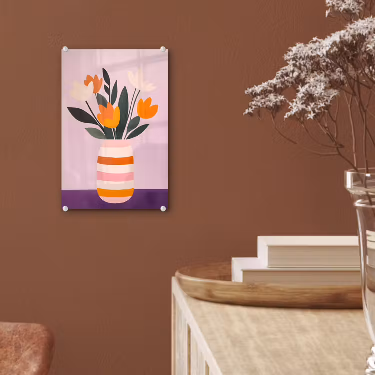 Glas schilderij - Tulpen - Vaas - Strepen - Paars — 6