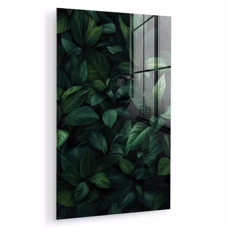 Glas schilderij - Bladeren - Ovaal - Groen - Nerven — 1