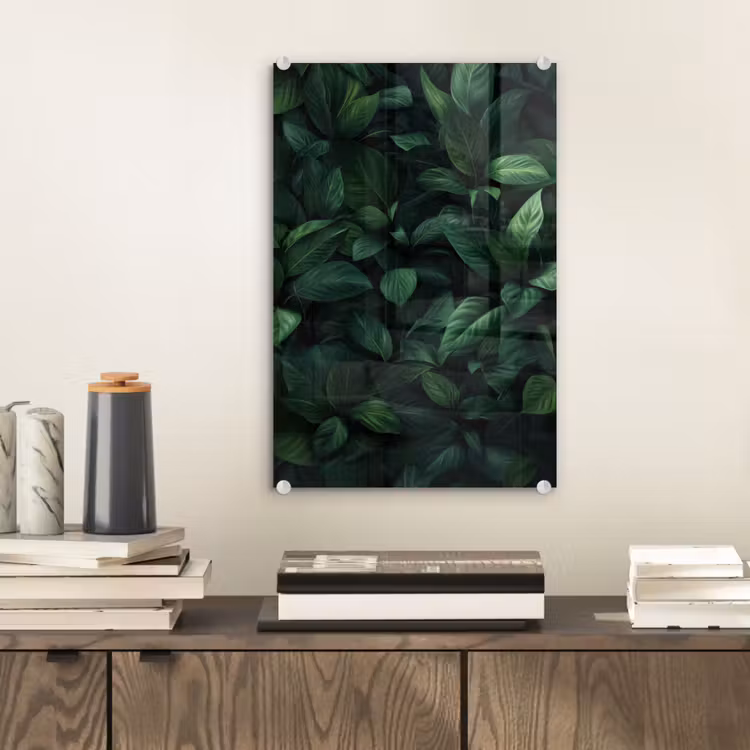 Glas schilderij - Bladeren - Ovaal - Groen - Nerven — 2