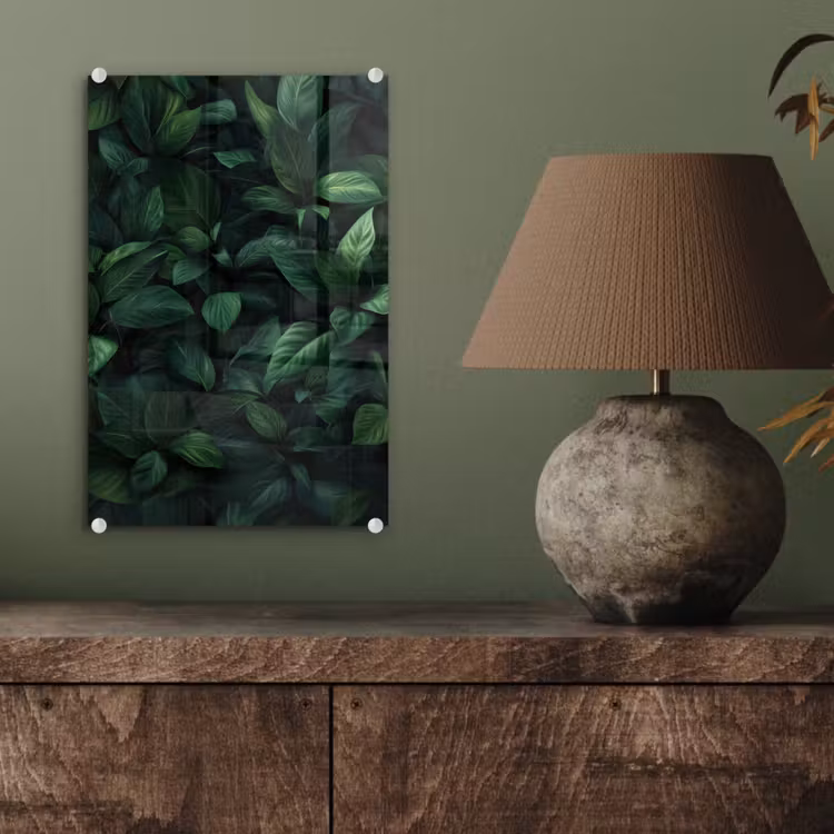 Glas schilderij - Bladeren - Ovaal - Groen - Nerven — 4