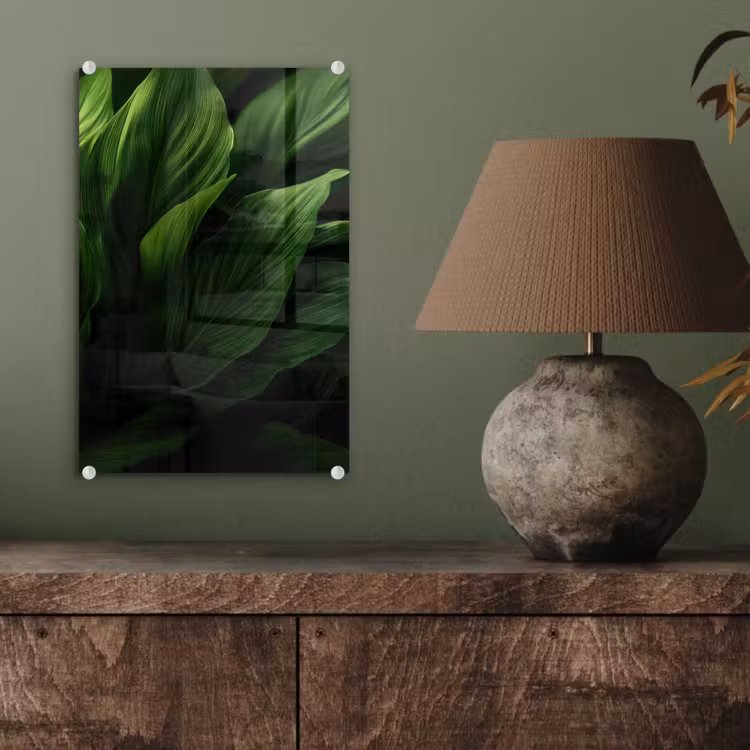 Glas schilderij - Bladeren - Schaduw - Groen - Textuur — 4