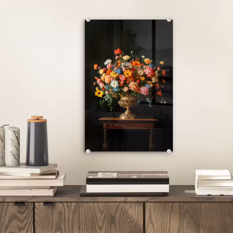 Glas schilderij - Goud - Bloemen - Kleuren - Vaas — 2