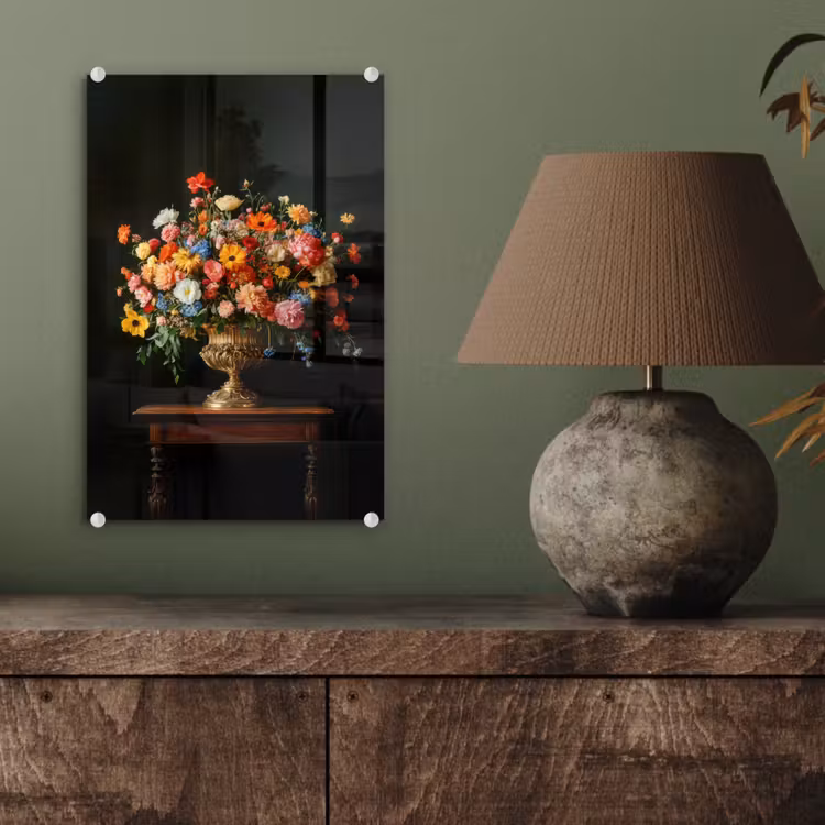 Glas schilderij - Goud - Bloemen - Kleuren - Vaas — 4