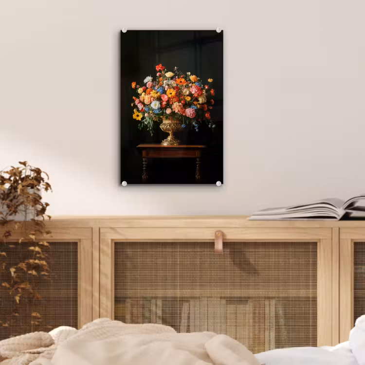 Glas schilderij - Goud - Bloemen - Kleuren - Vaas — 5