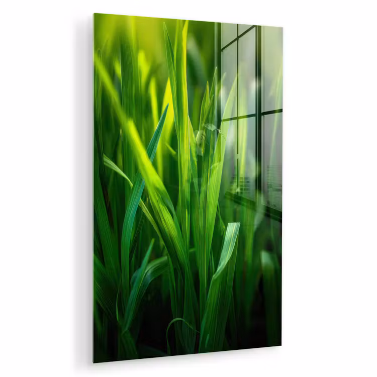 Glas schilderij - Grassprieten - Lichtinval - Groen — 1