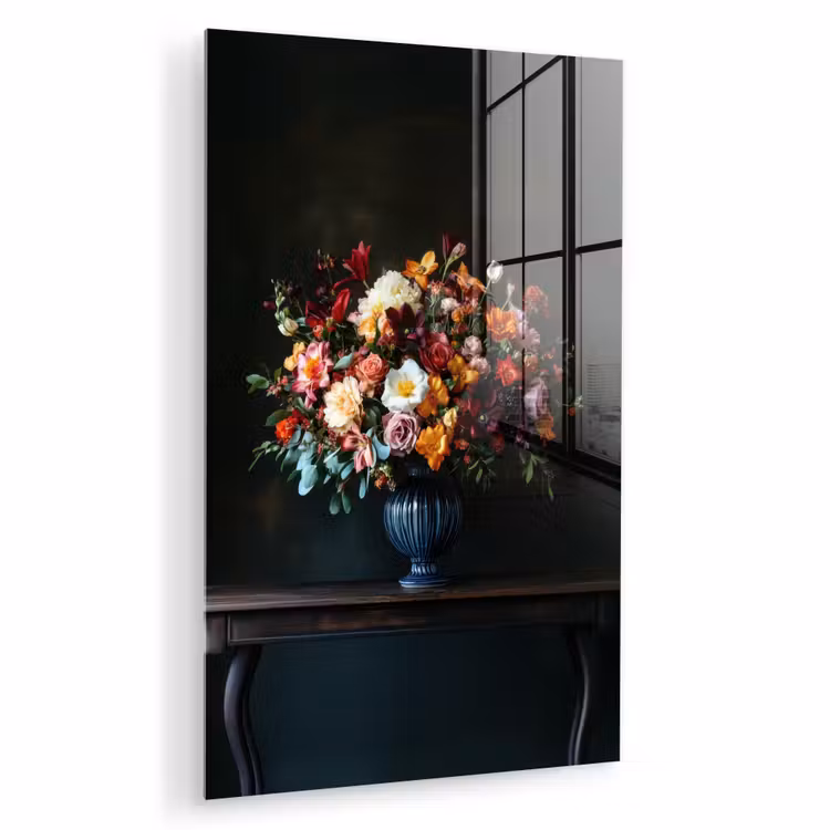 Glas schilderij - Groot - Bloemen - Vaas - Boeket — 1