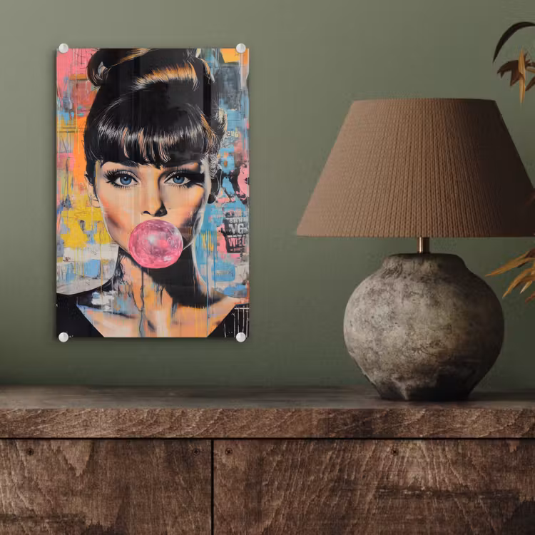 Glas schilderij - Kauwgom - Vrouw - Penseelstreken - Modern — 4