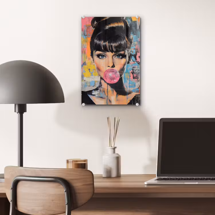 Glas schilderij - Kauwgom - Vrouw - Penseelstreken - Modern — 7