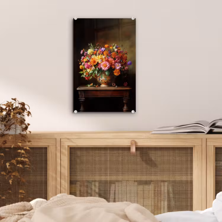 Glas schilderij - Kleuren - Boeket - Vaas - Hout — 5