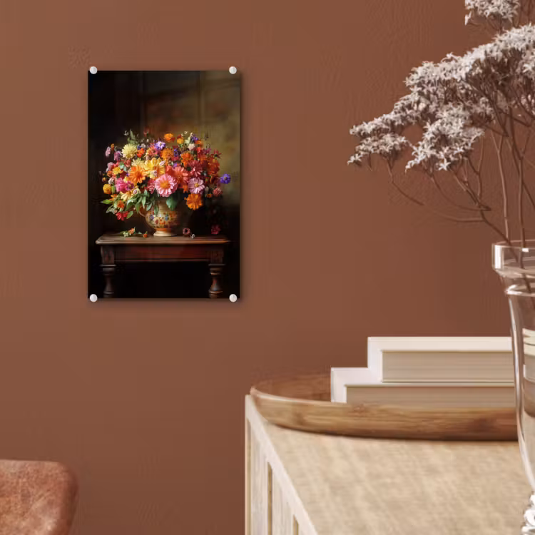 Glas schilderij - Kleuren - Boeket - Vaas - Hout — 6