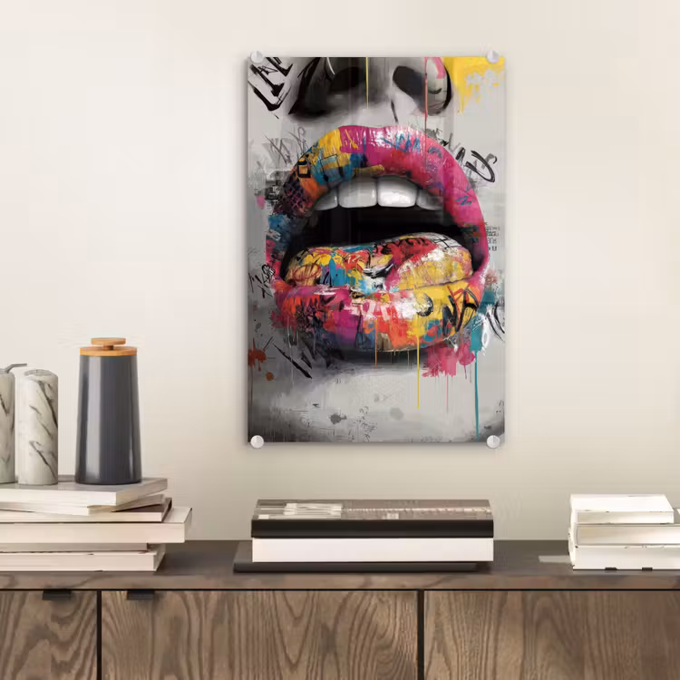 Glas schilderij - Lippen - Graffiti - Expressief — 2