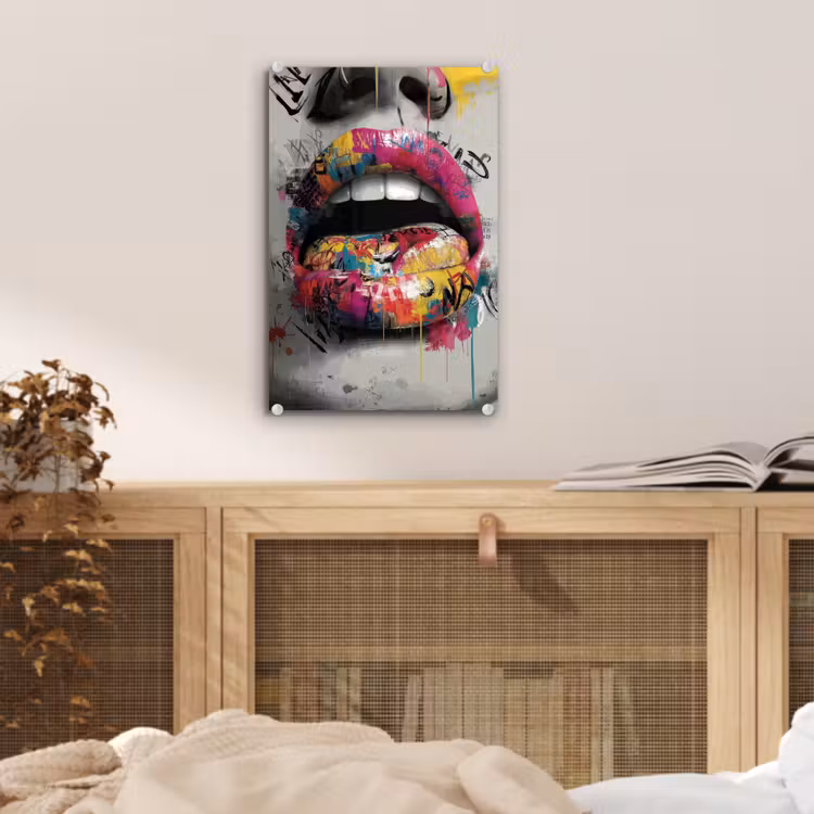 Glas schilderij - Lippen - Graffiti - Expressief — 5