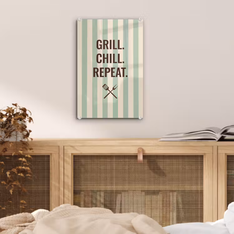 Glas schilderij - Quote - Strepen - Grill — 5